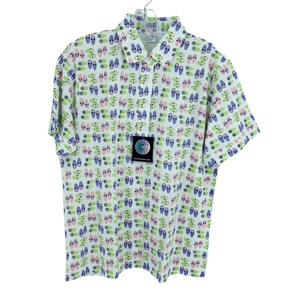 Leon Levin Tops - New Leon Levine Polo Shirt Womens Large Flip Flop Print Short Sleeve Blo…